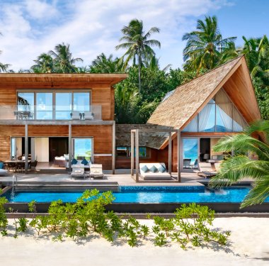 Die César Balsar Villa beeindruckt auf über 500 m2 mit moderner Architektur, weitläufigen Terrassen und einem privaten Pool, stilvoll eingebettet in tropische Natur.