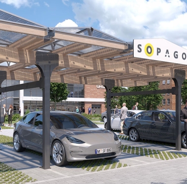 Kluges Energiemanagement: Der grüne Strom von Solar-Carports kann zugleich für E-Ladestationen genutzt werden.