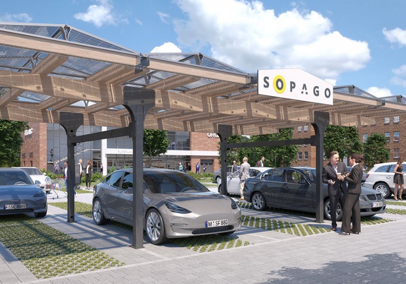 Kluges Energiemanagement: Der grüne Strom von Solar-Carports kann zugleich für E-Ladestationen genutzt werden.