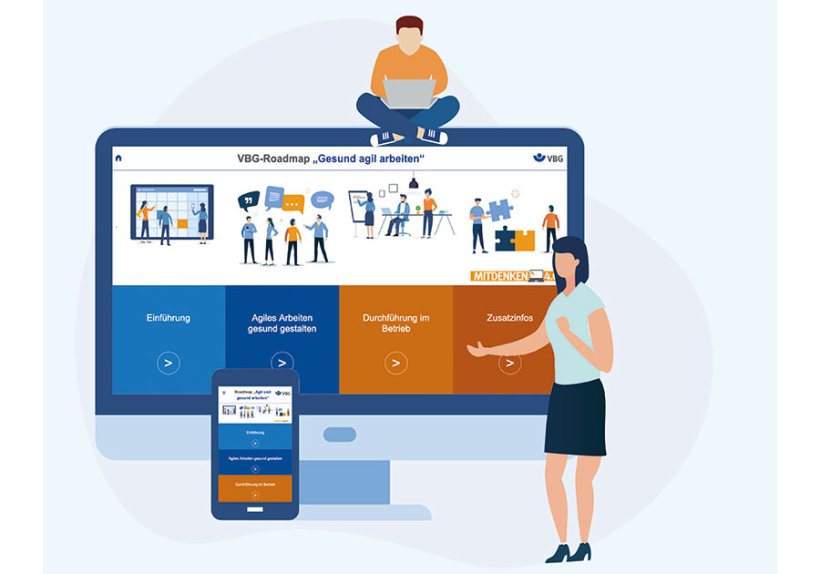 Mit der VBG-Roadmap zum agilen Arbeiten bietet die VBG Unternehmen ein Online-Angebot zur gesundheitsgerechten Gestaltung neuer Arbeitsformen.