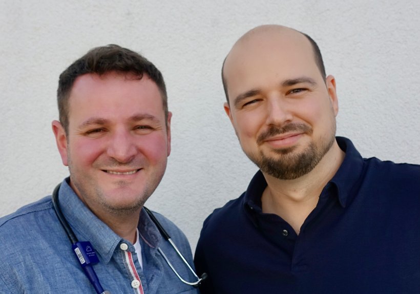 Dr. med. Benjamin Gutermann (Facharzt für Allgemeinmedizin, Notfallmedizin) und Dorian Koch (Wirtschaftsinformatiker), Gründer des Start-Ups MedKitDoc